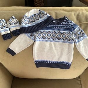 Janie and Jack Matching Sweater, Hat and Mittens
